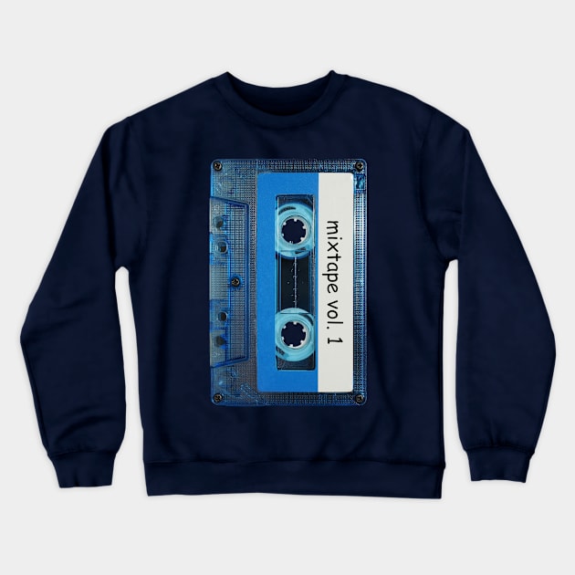 Vintage Retro Cassette Tape Blue Crewneck Sweatshirt by musicgeniusart